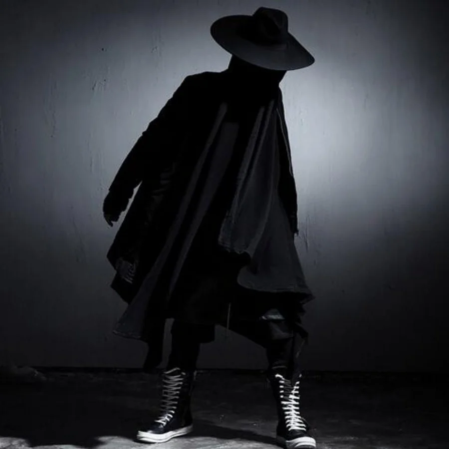 Autumn Gothic Mens Punk Long Cloak Causal Loose Nightclub Cosplay Trench Wizard Cap Mantle Man Black Outerwear Coats Cardigan | Мужская