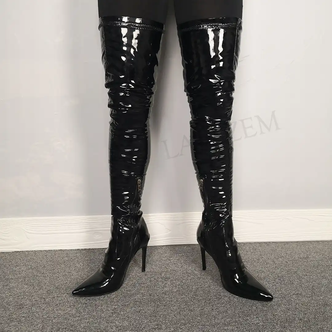 Wet look thigh high boots Clearance