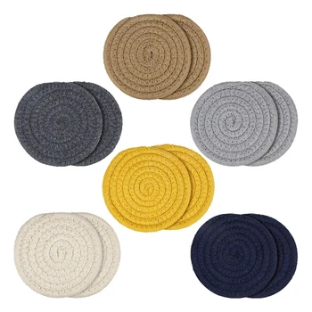 

12 Pieces Braided Cup Coasters Cotton Round Woven Coasters Drink Absorbent Woven Coasters Hot Pads Mats for Drink Home Kitchen