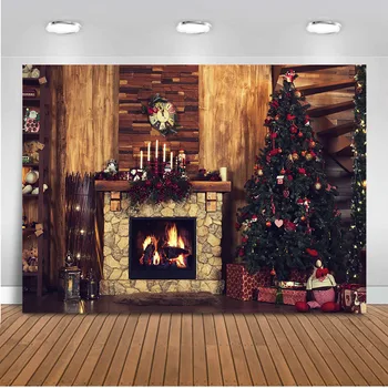 

Neoback Christmas Backdrop for photography Brick Fireplace Photo Background Studio Christmas Tree Party Decoration Photocall