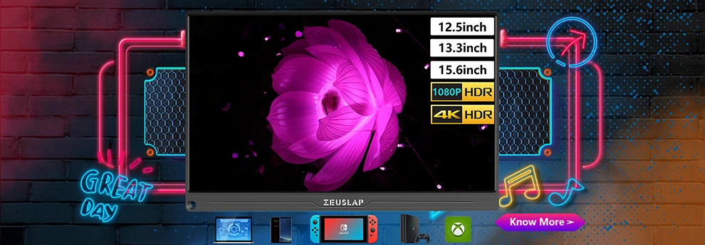 ZEUSLAP Тонкий портативный ЖК-монитор с высоким разрешением. 15,6 дюймов Type C HDMI. Для ноутбука, телефона, Xbox, PS4, камеры. Портативный ЖК игровой монитор