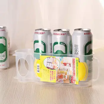 

4 Dividers Plastic Clear Portable Refrigerator Shelf For Can Organizer With Handle For Cans Storage Baskets