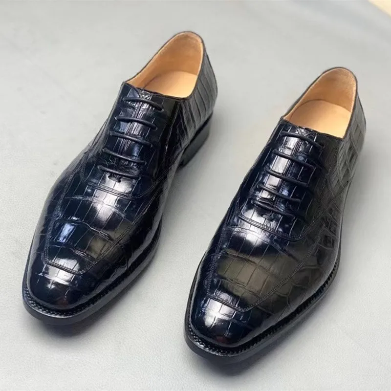 

Business Style Authentic Crocodile Belly Skin Men Lace-up Dress Shoes Genuine Real True Alligator Leather Male Square Toe Shoes