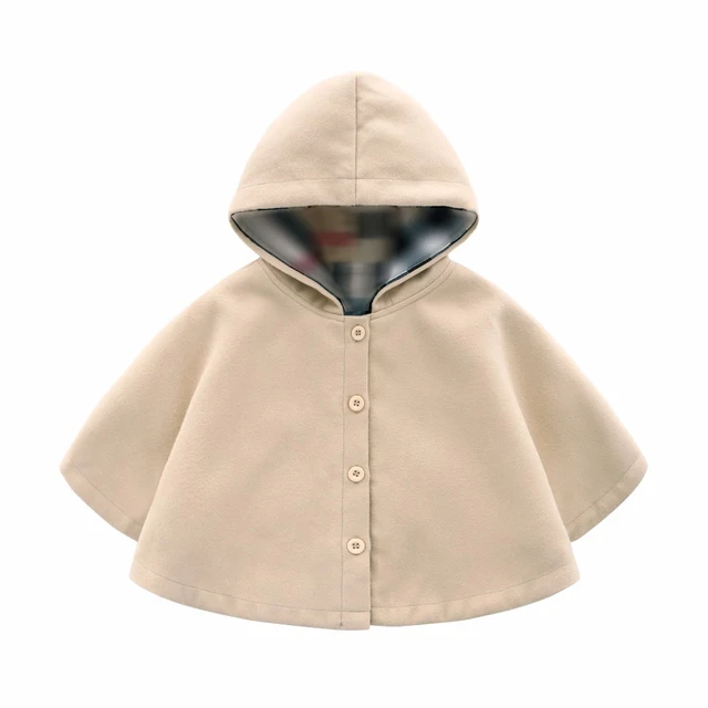 NEW winter fashion kids baby girl clothes cape pattern black red cotton hooded plaid style Coat jackets baby girls cape cloaks Beige