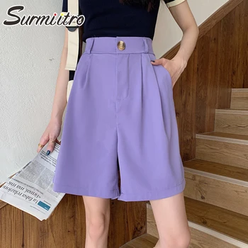 

SURMIITRO Wide Leg Shorts Women 2020 Summer Korean Capris White Black Purple Short Pants Femme High Waist Female Shorts