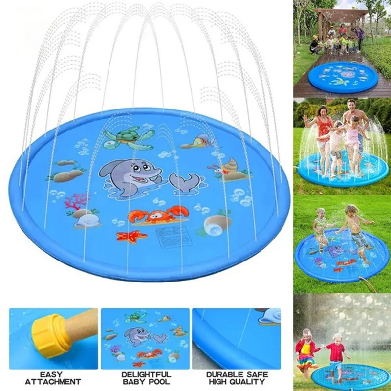 Kids Sprinkler Play Pad Mat Outdoor Lawn Beach Sea Animal Inflatable Water Spray Water Games Beach Mat Cushion Activity Toys - Image 3