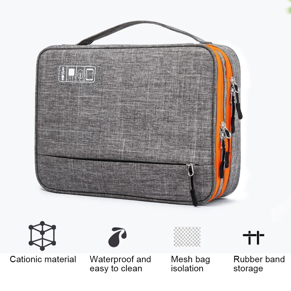 Online Bolsa de almacenamiento de accesorios electrónicos de doble capa con espacio separado y tiras de separación funda organizadora portátil para iPad, discos duros, Cables,