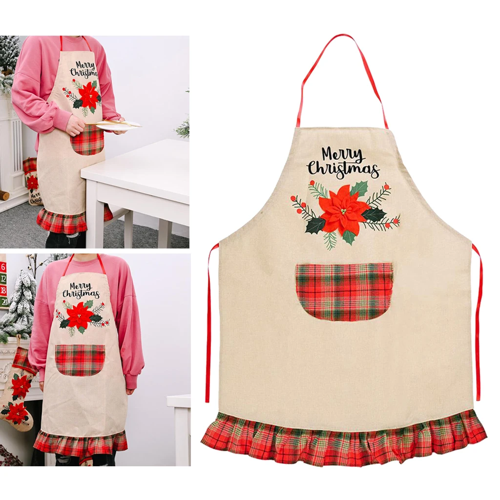 Waitress Chef Barista Cooking Apron w/ Pocket Waist Belt Christmas Apron for Adults Women Kitchen Restaurant Garden BBQ Workshop