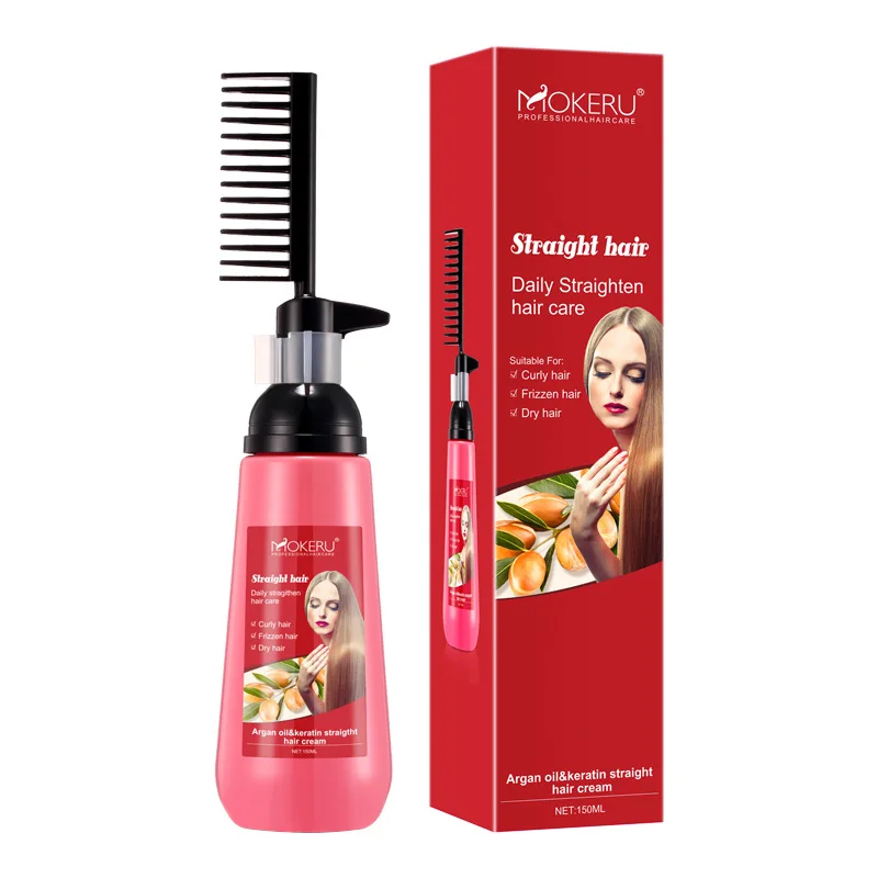 Mokeru 150ml Argan Oil Smoothing Shiny Hair Straightener Cream Natural Straight Hair Relaxer Cream for Woman Straightening