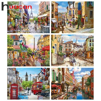 

Huacan Diamond Painting Kit Landscape Full Square 5D DIY Diamond Embroidery Mosaic Town Handicraft Home Decor