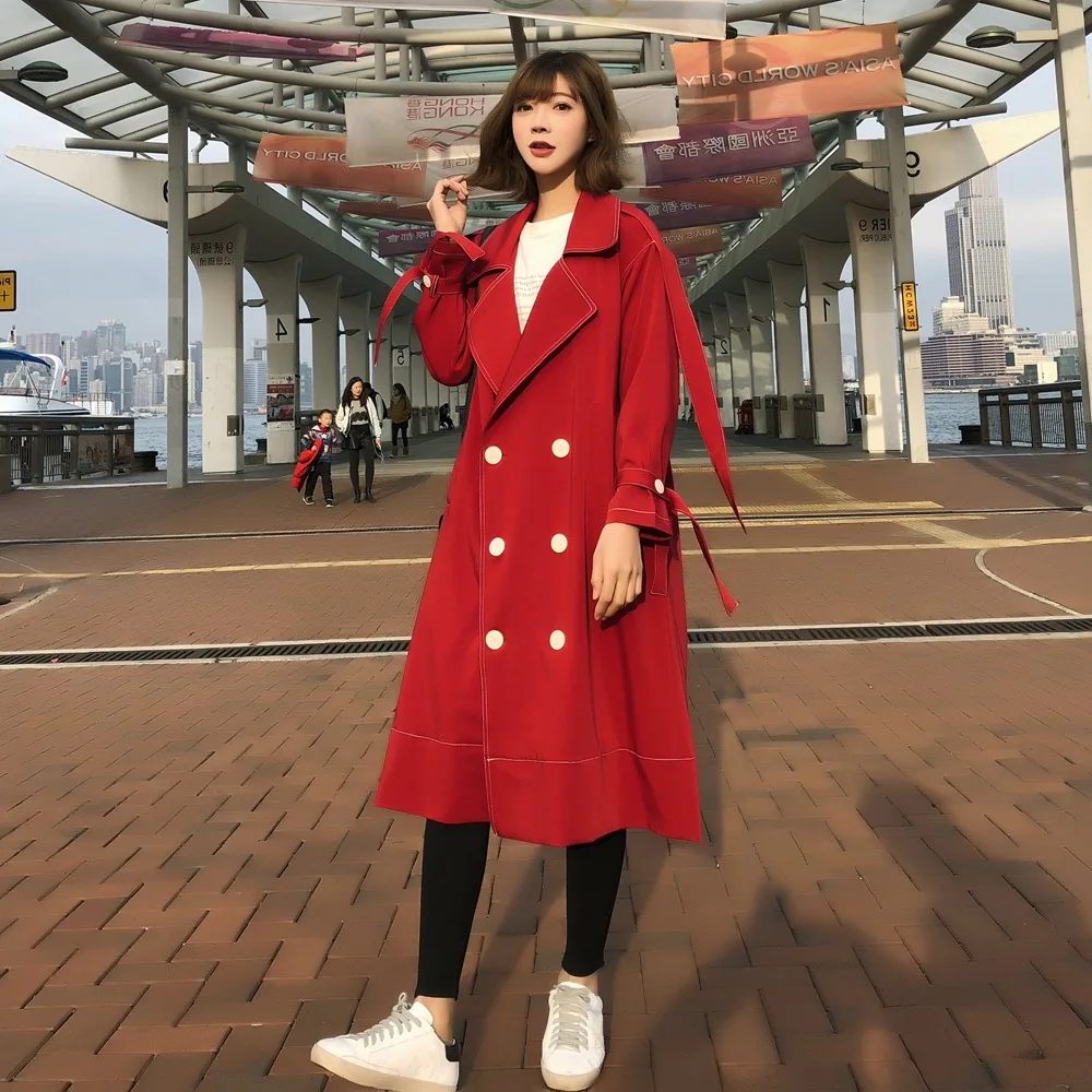 

Photo Shoot 2019 Autumn New Style Korean-style WOMEN'S Coat Retro Young CHIC Back Wrinkle Long Open Wire Trench Coat