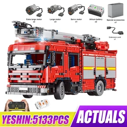 MOC – blocs de construction à Jet d'eau pour adulte, camion de pompiers, ingénierie, télécommande électrique, briques d'assemblage, jouets pour adultes 