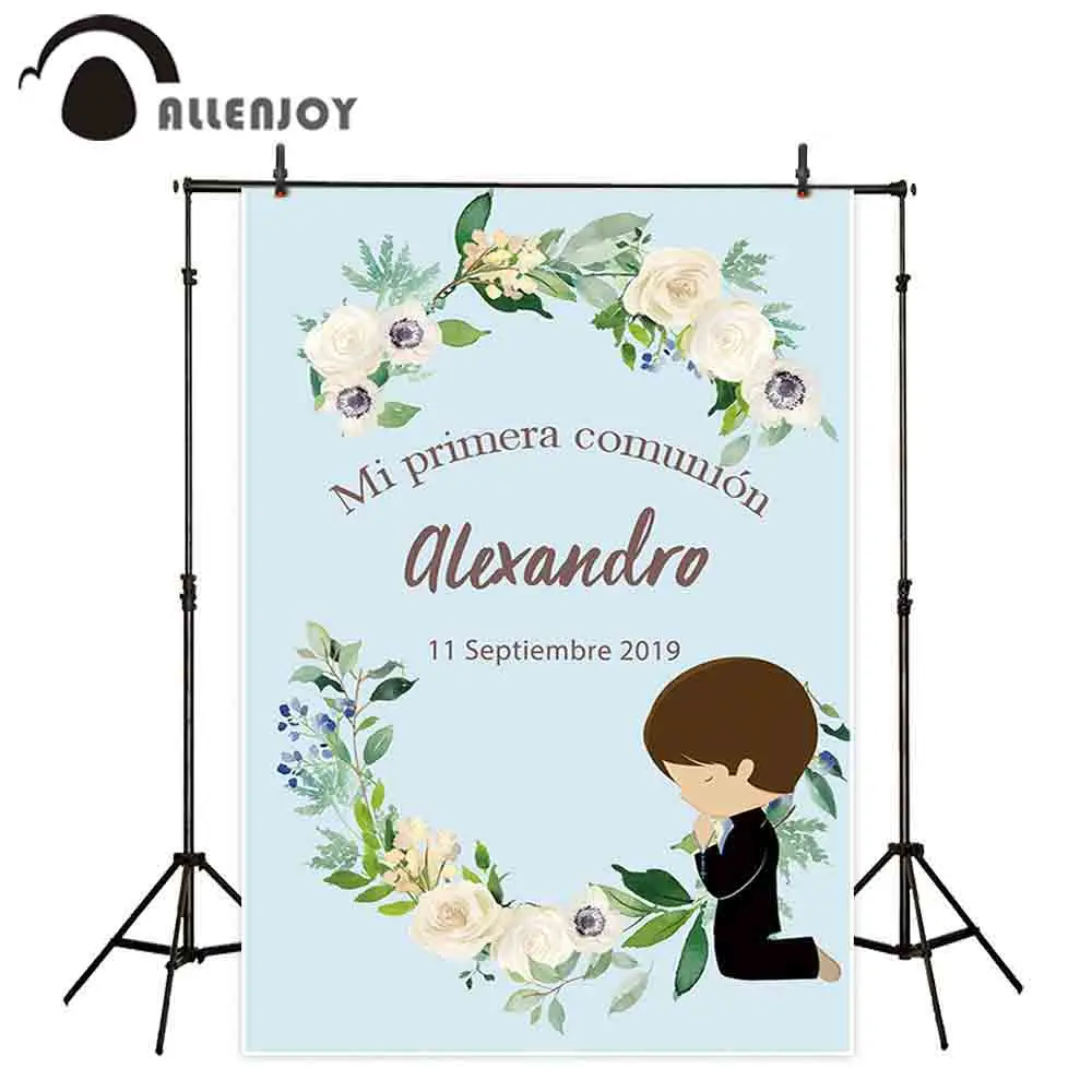 Allenjoy мальчик события фон Шторы цветы синяя акварель крещения декоративное