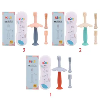 

Baby Silicone Toothbrush Set with 3 Soft Replacement Head Flower Sucker Handle