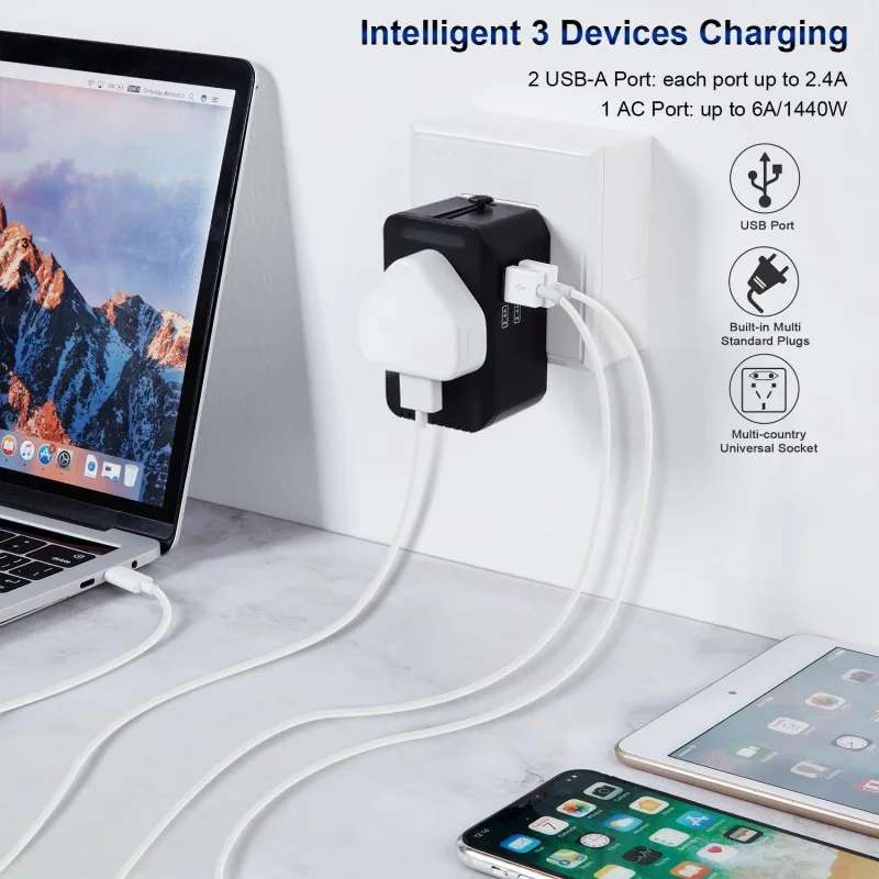 Dual 2.4A USB универсальный адаптер для путешествий по всему миру, настенное зарядное устройство, штепсельная вилка переменного тока для США, Великобритании, ЕС, Австралии, телефона более 150 стран