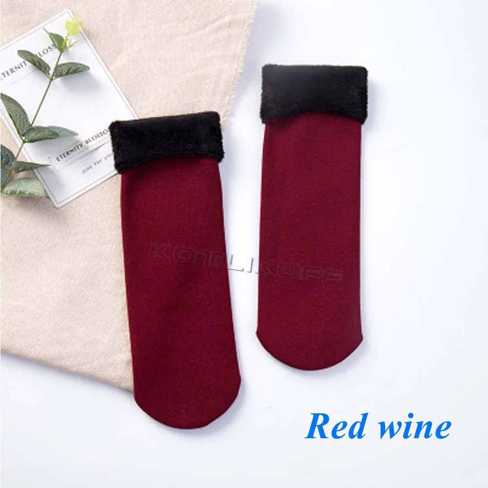 Red wine Wamer/зимние женские теплые носки из толстой шерсти и кашемира; бесшовное бархатное нижнее белье; носки для сна - Цвет: Red wine