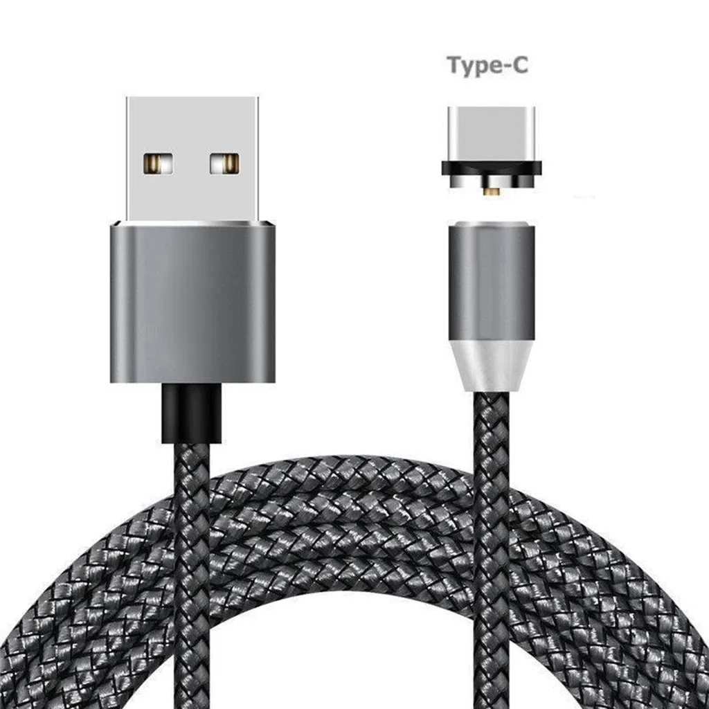 Зарядное устройство для телефона 1 м 2.4A USB-C type C нейлон Android Круглый Магнитный зарядный кабель Универсальный зарядный кабель для Android