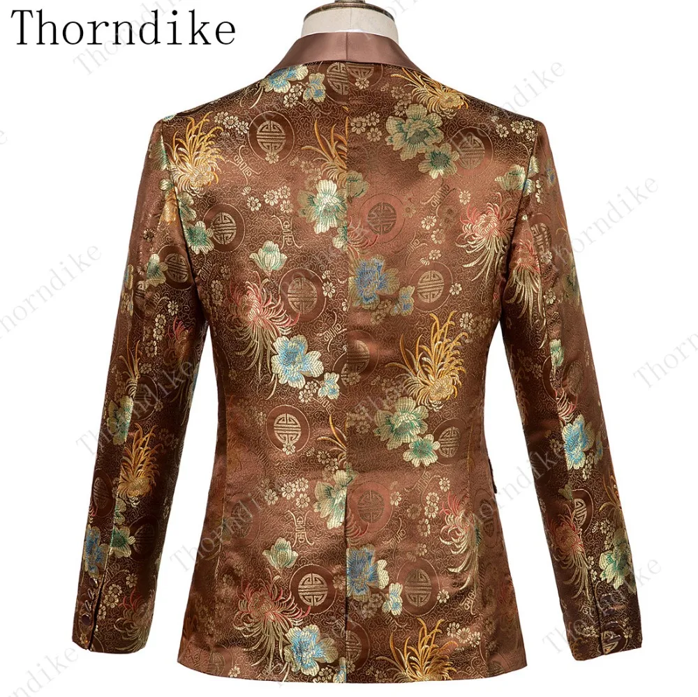 Thorndike новейший дизайн, мужская мода, осенний стиль гнезда, коричневые цветы, высокое качество, вечерние куртки+ брюки+ жилет, костюмы мужские повседневные приталенные
