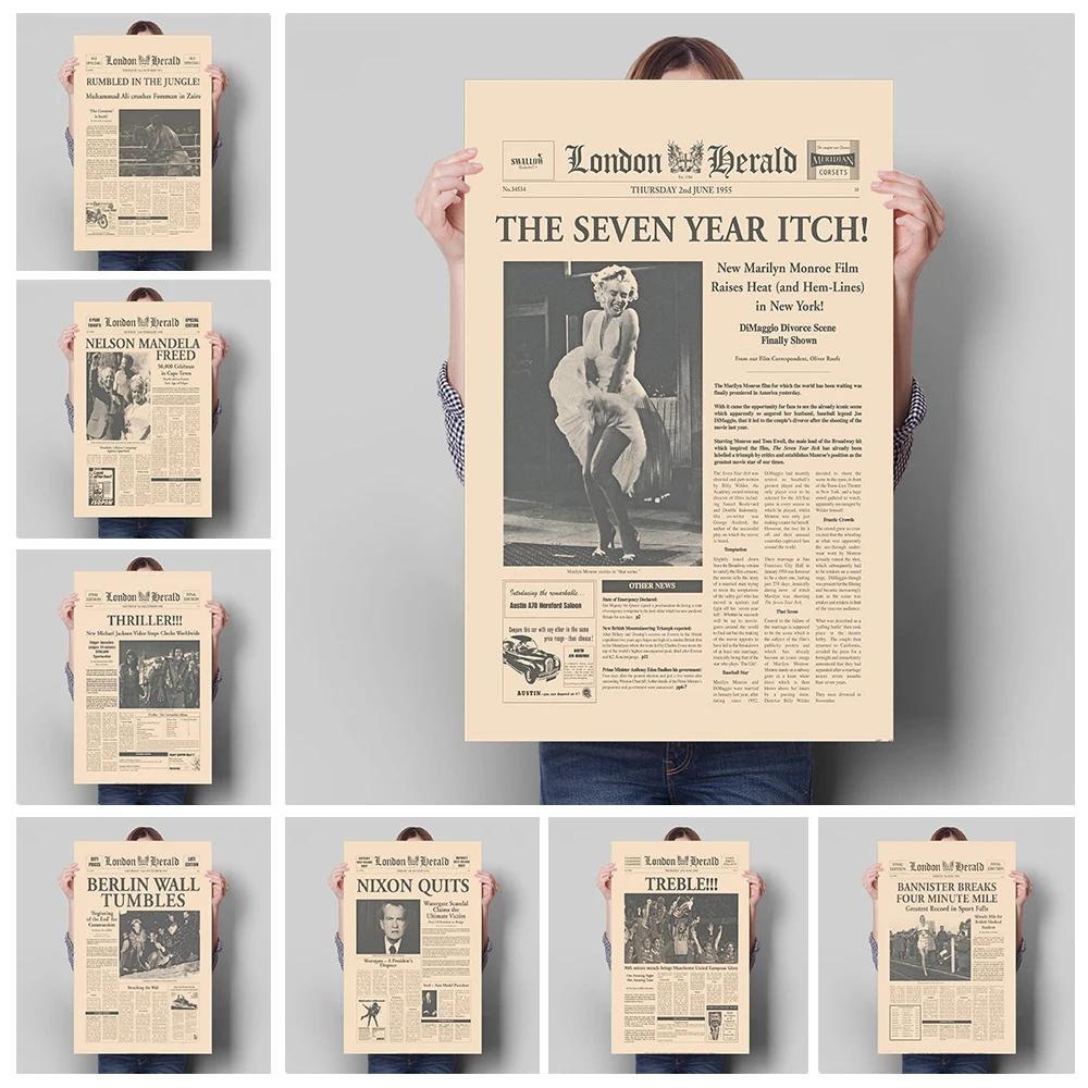 

Vintage Newspaper Pictures Dcoration Mural Retro Poster Canvas Paintings and Living Room Wall Art Prints for Modern Home Decor