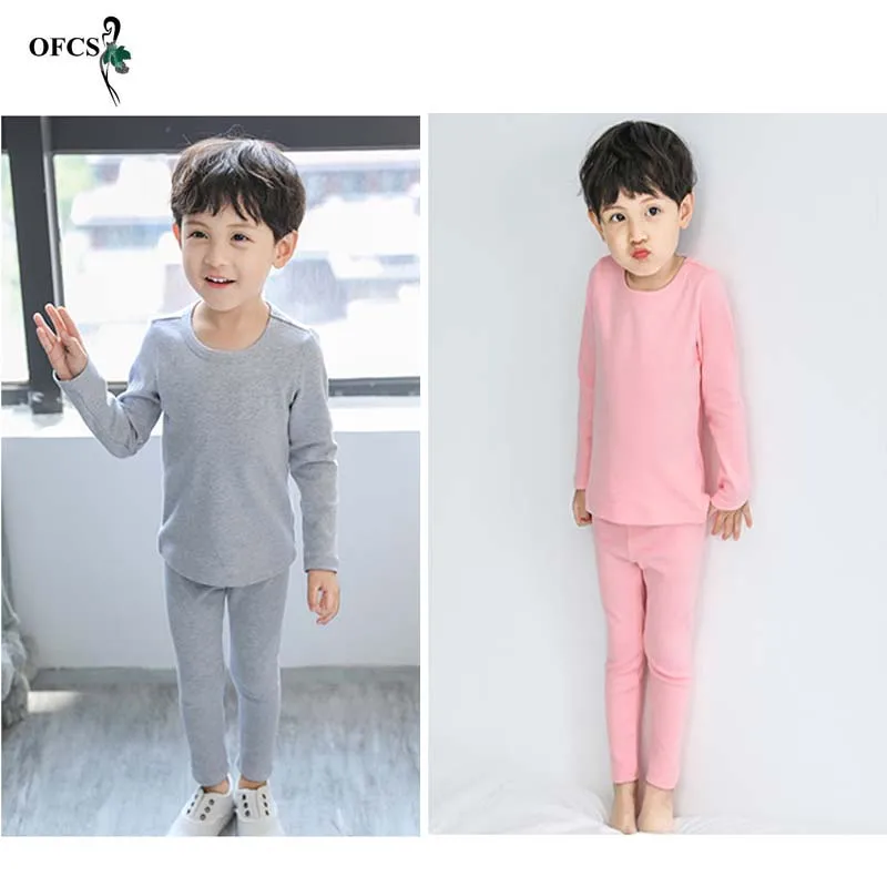 Autumn Children's Bottom Suit Boys Girls Clothes Long-sleeved T-shirt Cotton Set Candy Long-sleeved Trousers 2 Sets Nightwear