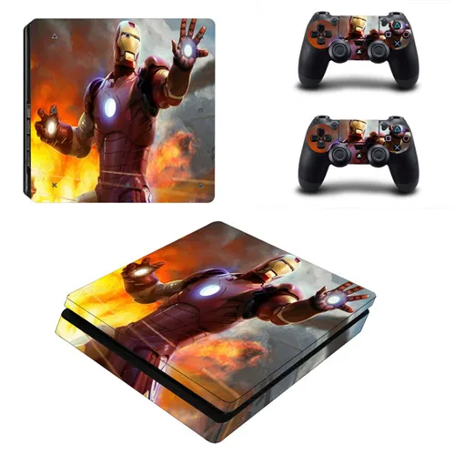 Белый Avengers Iron Man PS4 Slim Skin Sticker For Sony PlayStation 4 Console and 2 Controllers PS4 Slim Skin Sticker Decal - Цвет: Белый