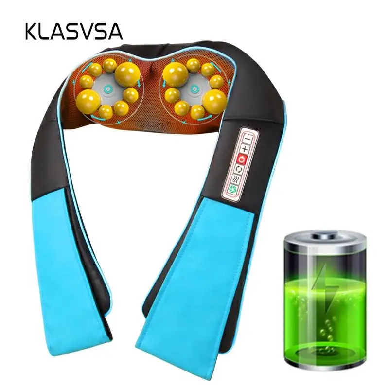 Goedkoop Klasvsa Draadloze Oplaadbare Shiatsu Nek Massager Draagbare U vorm Elektrische Stimulator Met Warmte Kneden Auto Home Massagem