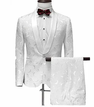

Men Suit One Button Jacquard Suit with Pants Tuxedo Shawl Collar Wedding Suit Custom Made 2 Pieces Set(Jacket+Pants)