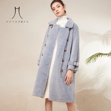 Heydress, зимнее однотонное Женское шерстяное пальто, Дамское элегантное двубортное теплое пальто, женская повседневная верхняя одежда из меха ягненка