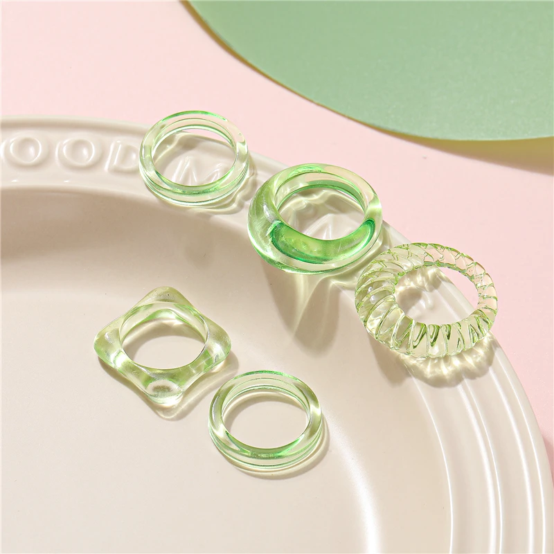 17KM Korean Colorful Transparent Resin Acrylic Rings Set for Women Trendy Geometric Square Round Ring Wedding Jewelry