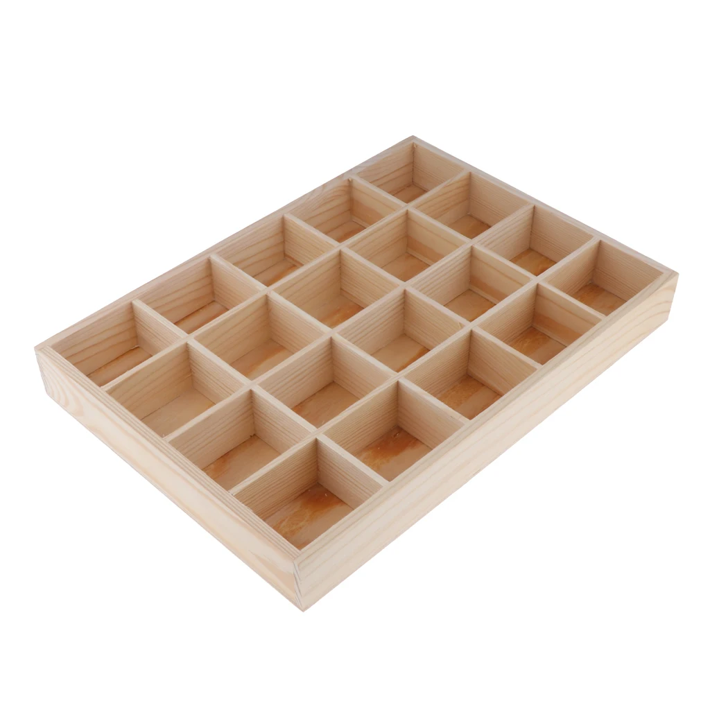 

20 Grids Wooden Jewelry Trays Stackable Jewelry Organization Showcase Display Storage - Unfinished Wood Box