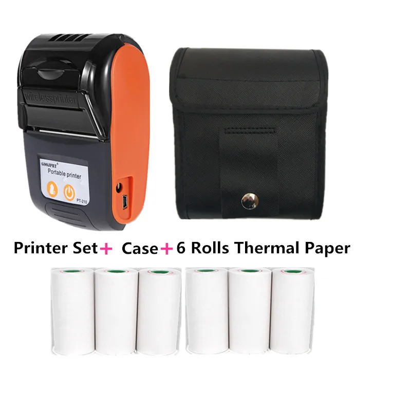 Add Case and Paper GOOJPRT Чековая машина PT210 портативный принтер беспроводной Bluetooth термопринтер с usb-портом для Android iOS супермаркет клуб - Цвет: Add Case and Paper
