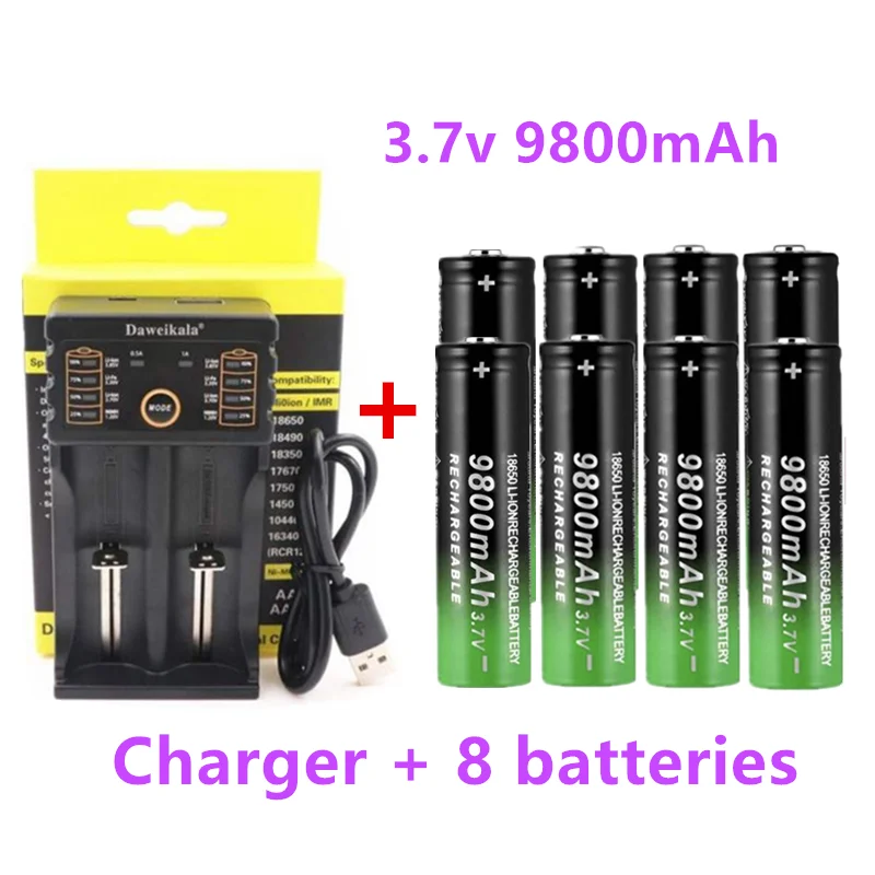 

8pcs 2020 New18650 Battery High Quality 9800mAh 3.7V 18650 Li-ion batteries Rechargeable Battery For Flashlight Torch +Charger