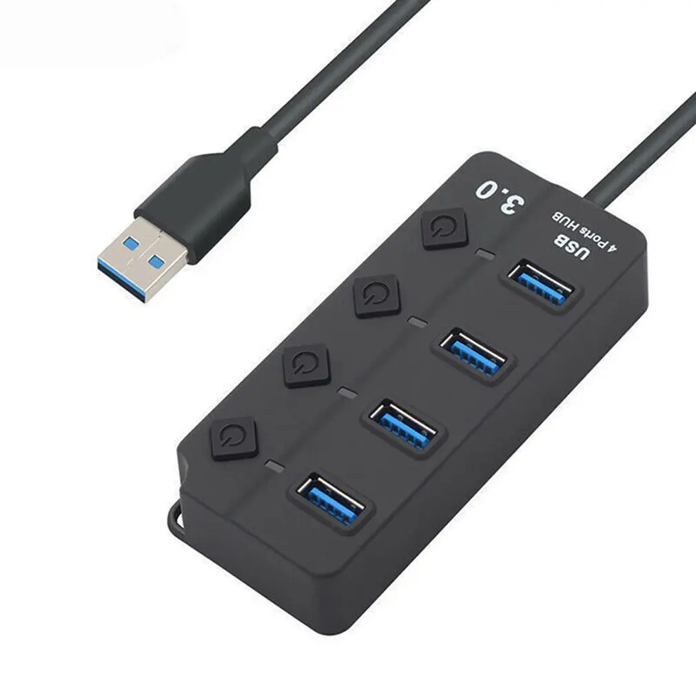 4 порта USB 3,0 концентратор 5 Гбит/с Высокая скорость включения выключения планшета передачи данных с кнопкой адаптера питания для ПК ноутбука