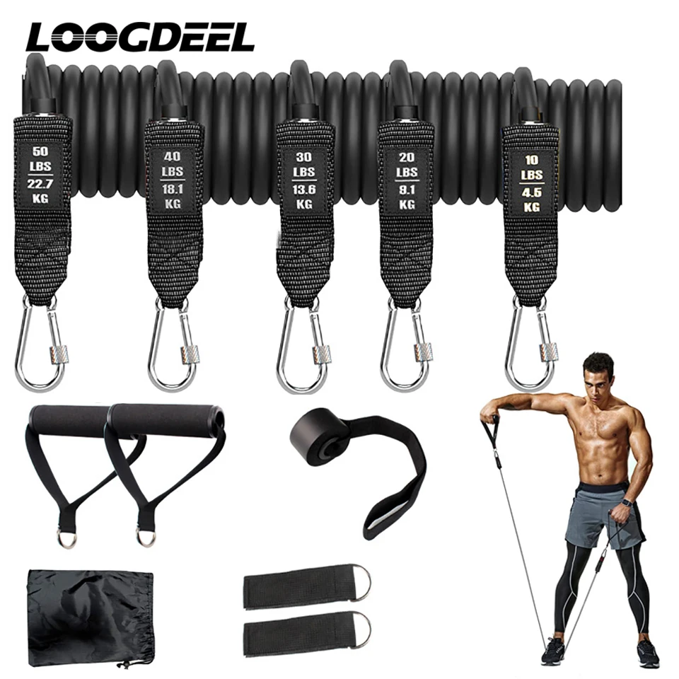 

LOOGDEEL 11Pcs/Set 150LBS/200LBS Resistance Bands Home Fitness Equipment Yoga Gym Workout Pull Rope Muscle Strength Training