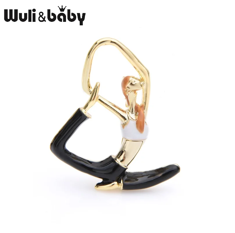 White Black Wuli& baby, четыре цвета, эмаль, Йога, растягивающаяся брошь, булавки для женщин, подарок, драгоценный камень, Спортивные фанаты, ювелирные аксессуары - Окраска металла: White Black