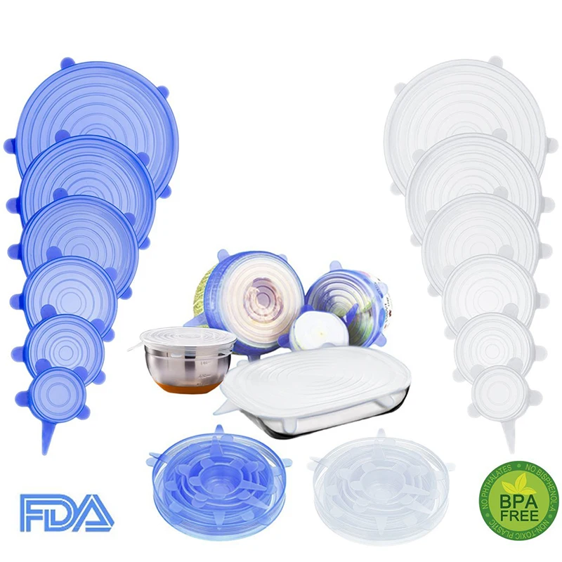

6pcs Silicone Stretch Lids Reusable Food Storage Cover for Bowl,Cup,Pot,Pan,Dish,Microwave Food Covers cooking Kitchen Stoppers