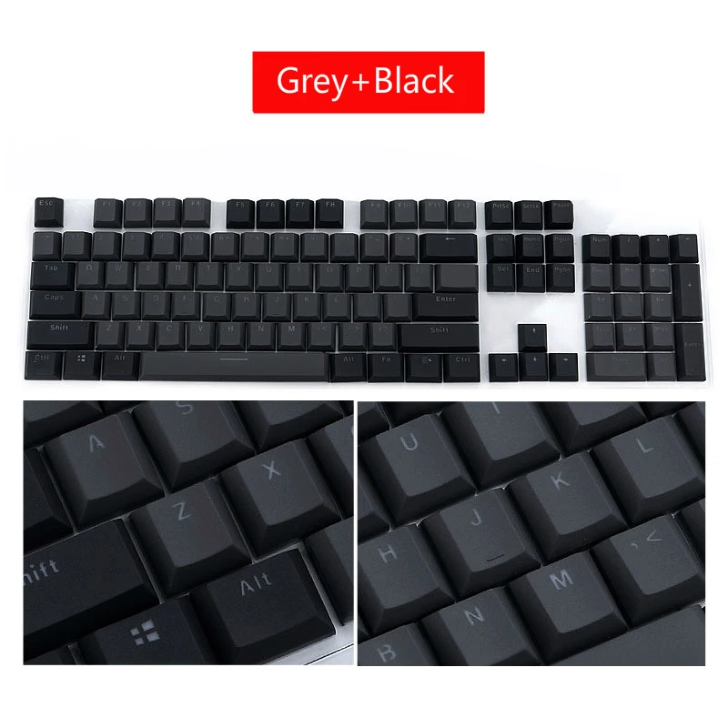 Grey Black 104-key PBT двухцветные колпачки для ключей, механические колпачки для ключей, полупрозрачная поддержка, светодиодный светильник, колпачки для ключей - Цвет: Grey Black