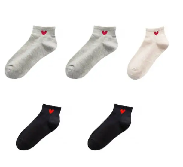 five pairs 5 пар/лот, женские модные носки для скейтборда, милые носки с принтом в форме сердца, простые женские короткие носки, носки-лодочки для девочек - Цвет: five pairs