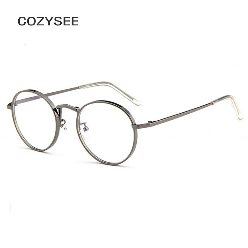 GREY New Retro Glasses Frame Women's Transparent Metal Optical Round Glasses Myopia Reading Prescription Eyeglasses Frame Clear Lens - Цвет оправы: GREY