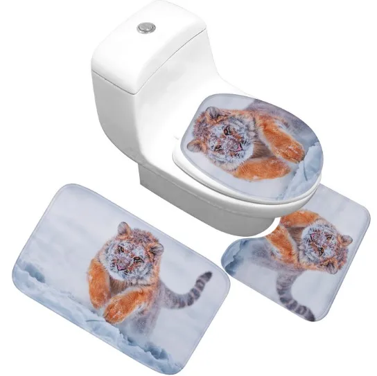 CAMMITEVER Tiger 3 шт. коврики для ванной комнаты Набор нескользящий коврик для ванной животные ванная комната ковер Декор сиденье для унитаза коврики