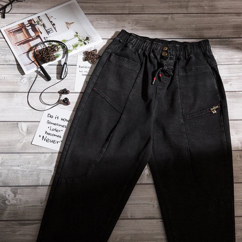 Acheter Noir gris pantalons décontractés en vrac automne hiver nouveau style pantalons extensibles étudiants version coréenne personnalité mode harun radis pan