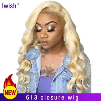 

613 Blonde Lace Closure Wig 4x4 Body Closure Wig Pre Plucked With Baby Hair 150 Brazlian Remy Human Hair Frontal Wigs For Women