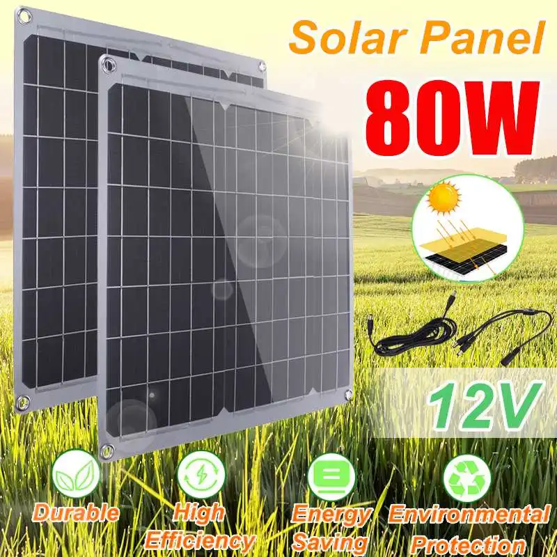 

2x40W 12V Solar Panel USB Power Bank Board External Battery Charging Solar Cell Board 2-in-1 Charging Line Car Charger
