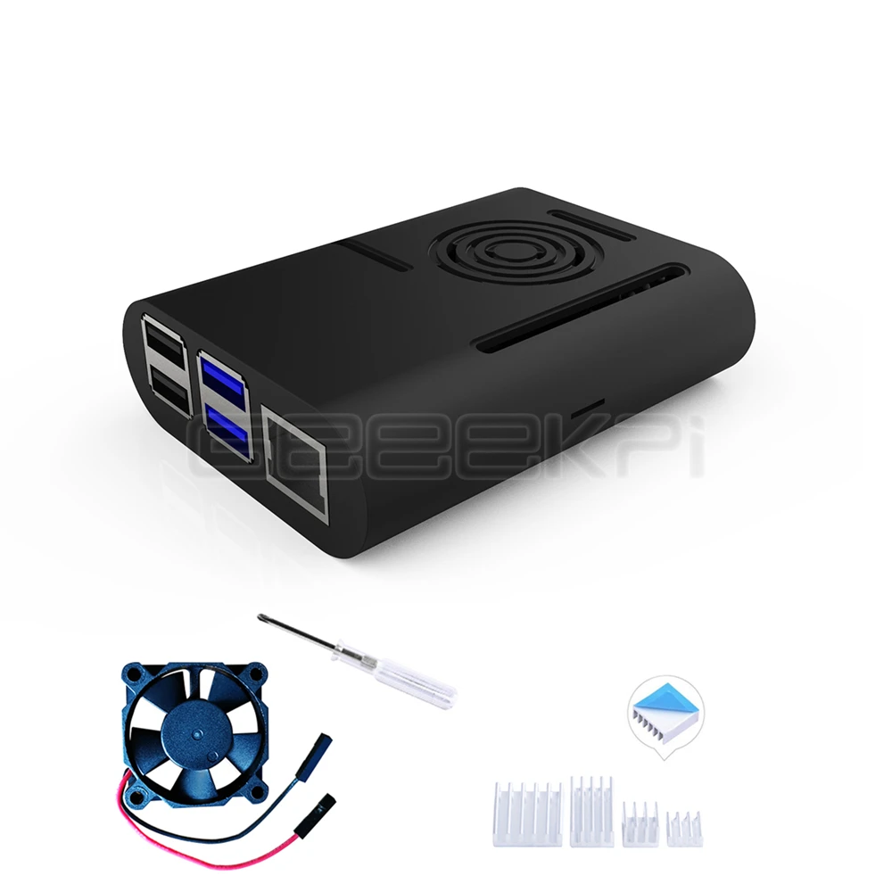 Black GeeekPi ABS черный/белый/прозрачный корпус Корпуса Крышка для Raspberry Pi 4 охлаждающие вентиляторные радиаторы для Raspberry Pi 4B - Цвет: Black