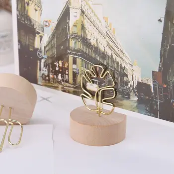 

Memo Card Photo Message Picture Clip Note Clamp Table Numbers Round Wooden Base Holder For Wedding Party