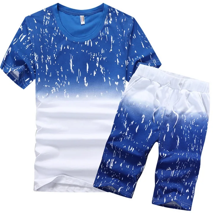 Light blue Комплект из двух предметов, Мужская футболка с коротким рукавом, летний топ+ шорты, мужские спортивные костюмы, красивая повседневная спортивная одежда, топы, короткие брюки, M-4XL - Цвет: Light blue