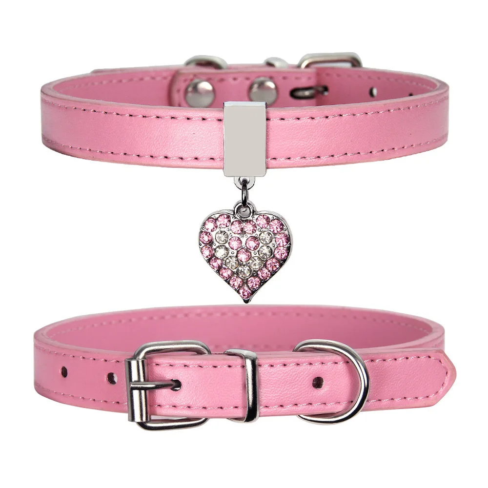 Pet Dog Collar With Diamond Heart Bell Adjustable Dogs Cats Collars Control Handle Training Pet Puppy Collar Pet Supply Product