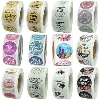 

24 Types Thank You Stickers Happy Mail Birthday Cake Seal Labels Flower Cute for Wedding Shopping Gifts Envelopes Bag Packaging