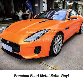 

Highest quality flame orange wrapping film pearl stain orange vinyl Wrap Satin Foil Car Wrap Film Vehicle decoration vinyl