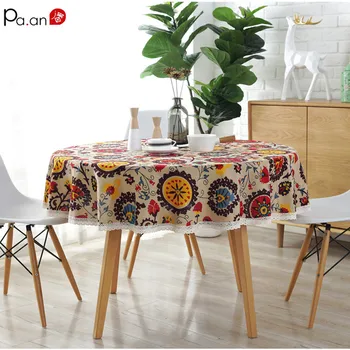 

Modern Round Tablecloth Colorful Sunflowers Printed Table Covers with Lace Cotton Home Hotel Decorative Table Cloth